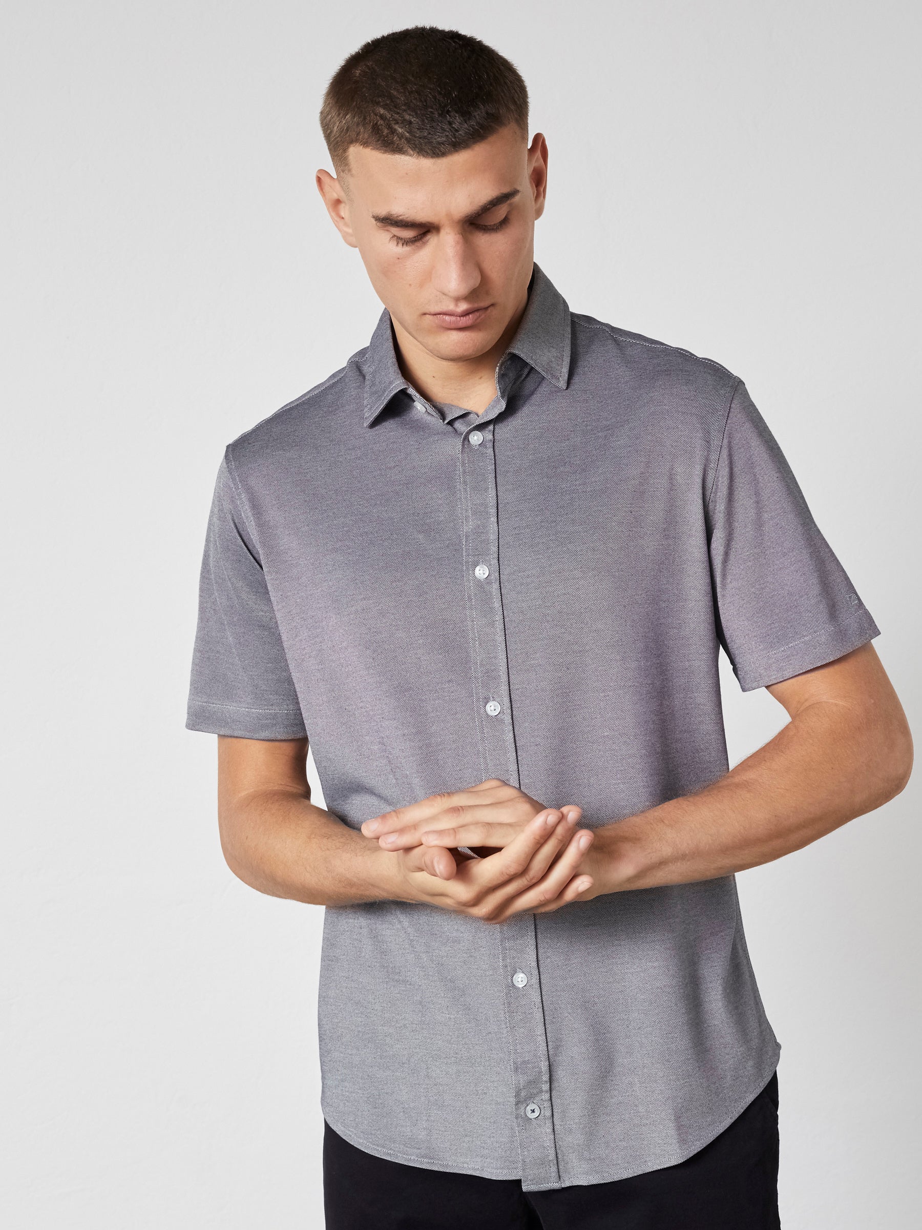 AMOS PIQUE SHIRT SS - Navy Melange