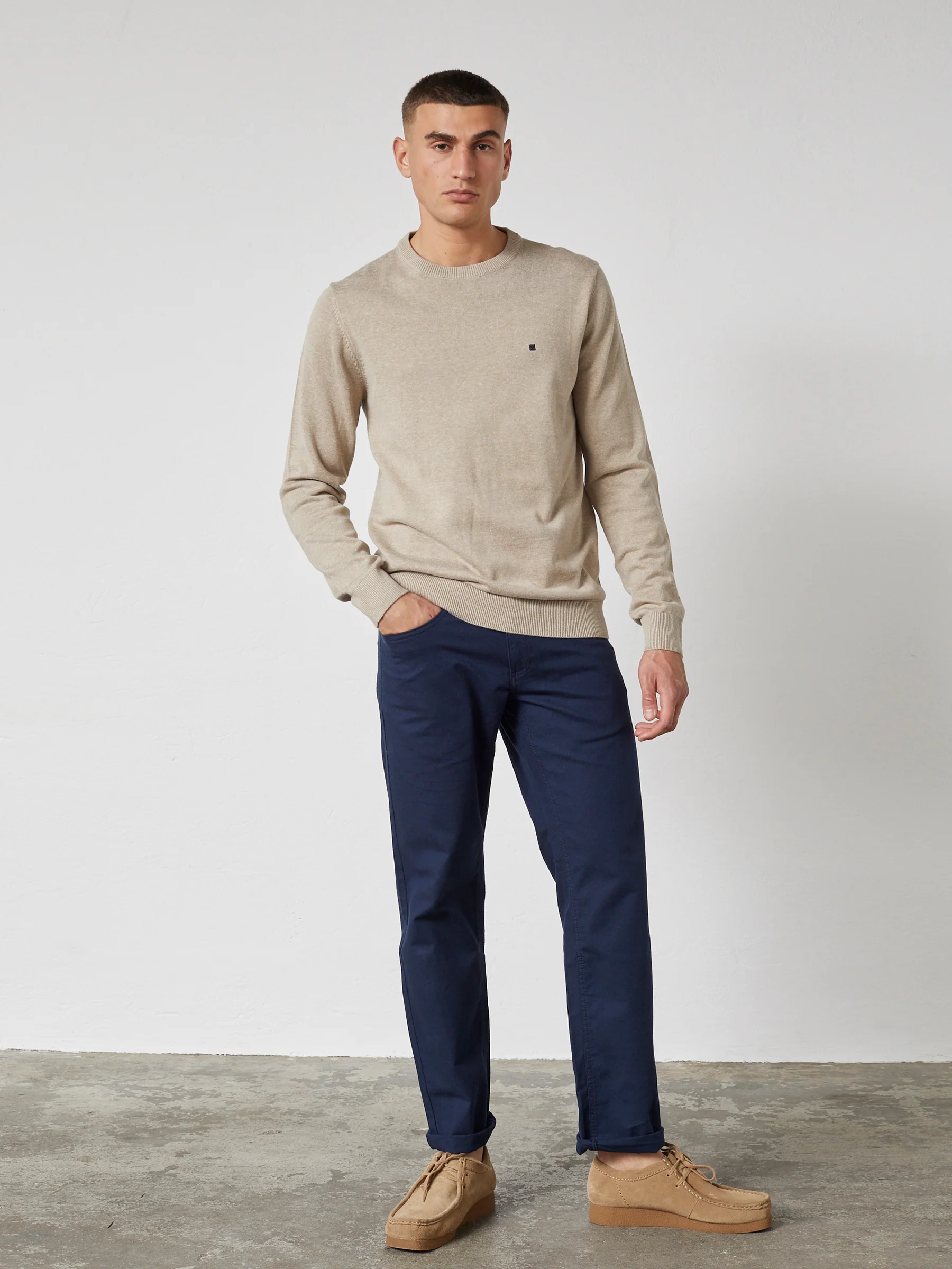 JULIAN O-NECK COTTON KNIT - Sand Melange - Image 3